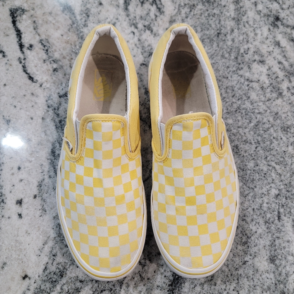 VANS Classic Slip-On Yellow Checkerboard    Sneakers Sz 7 - Picture 2 of 10